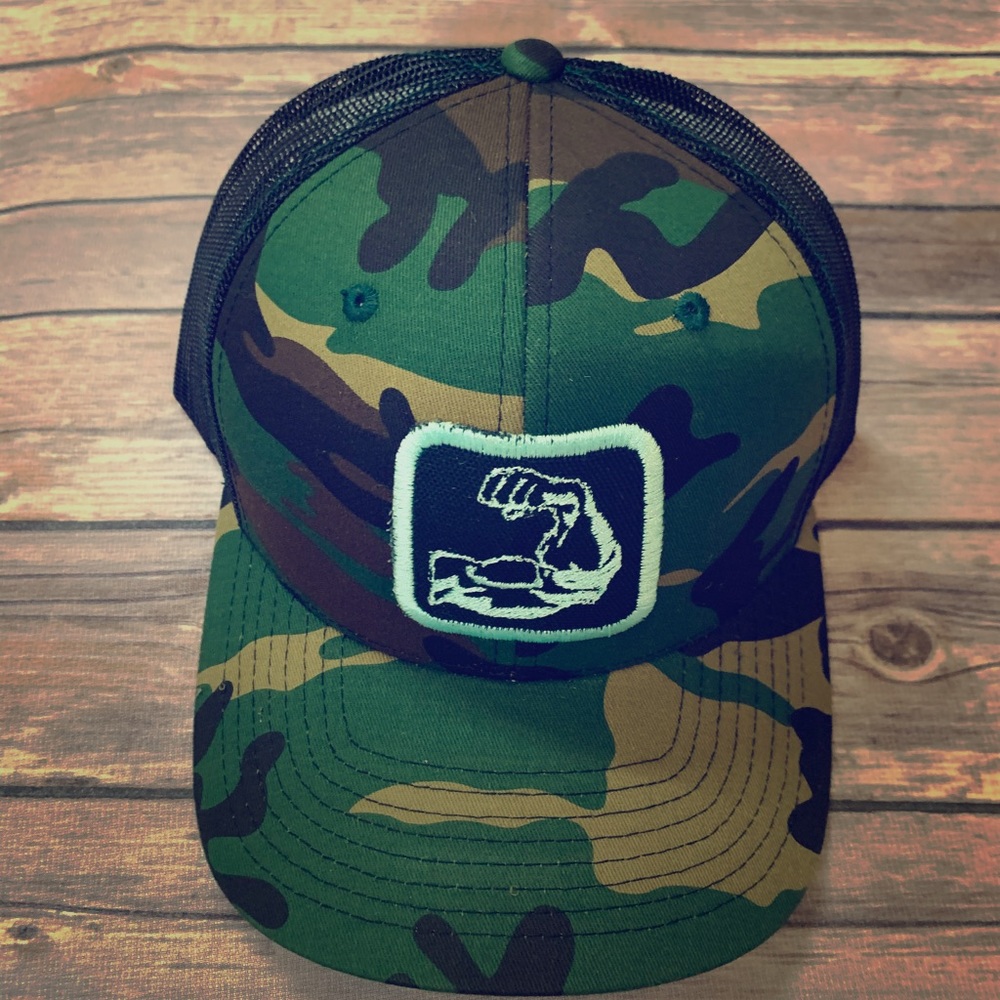 Camo Muscle Bicep Embroidered Patch Hat